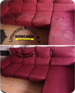 Limpieza de sofa, llevada a cabo por la empresa de limpiezas marcos mr, ubicada en granada