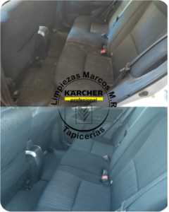 Limpieza de Tapizados de un auto. Un antes y despues de contratar a Limpiezas Marcos MR, empresa de limpieza de granada.